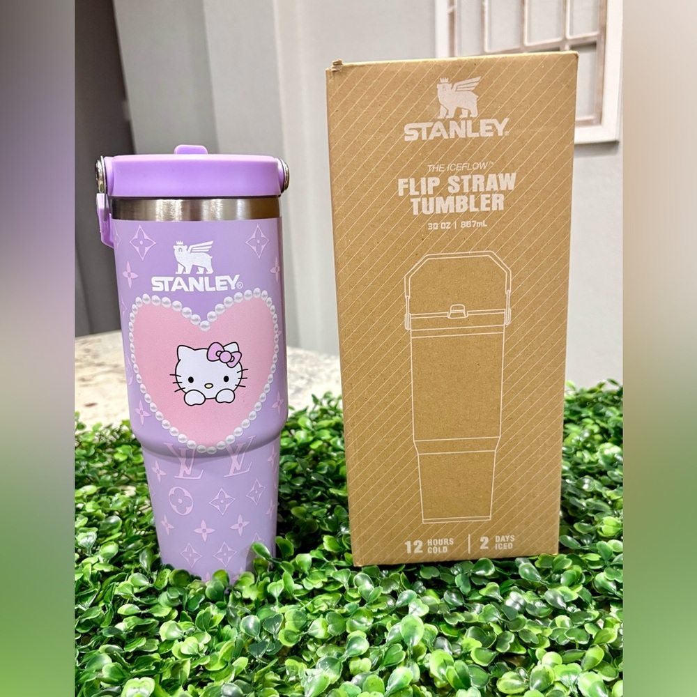 Customized Stanley Lavender Flip Straw Tumbler with Hello Kitty design